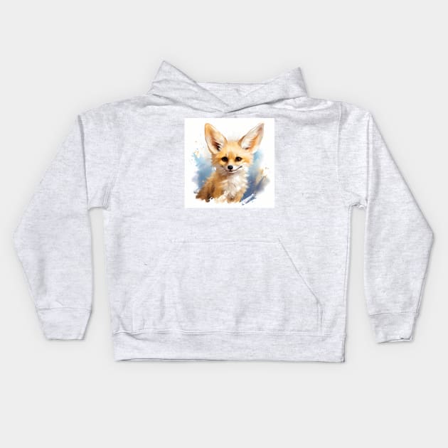 Cute Adorable Brown Fennec Fox Portrait Kids Hoodie by designs4days